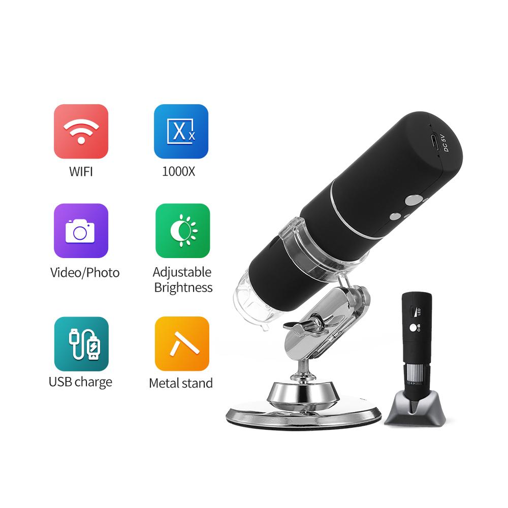 Kính hiển vi kỹ thuật số không dây Kính hiển vi cầm tay HD 1080P WIFI với 8 đèn LED