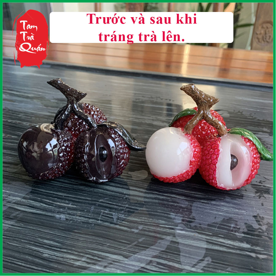 Chùm 3 quả vải đá đổi màu trang trí bàn trà - Đồ chơi bàn trà