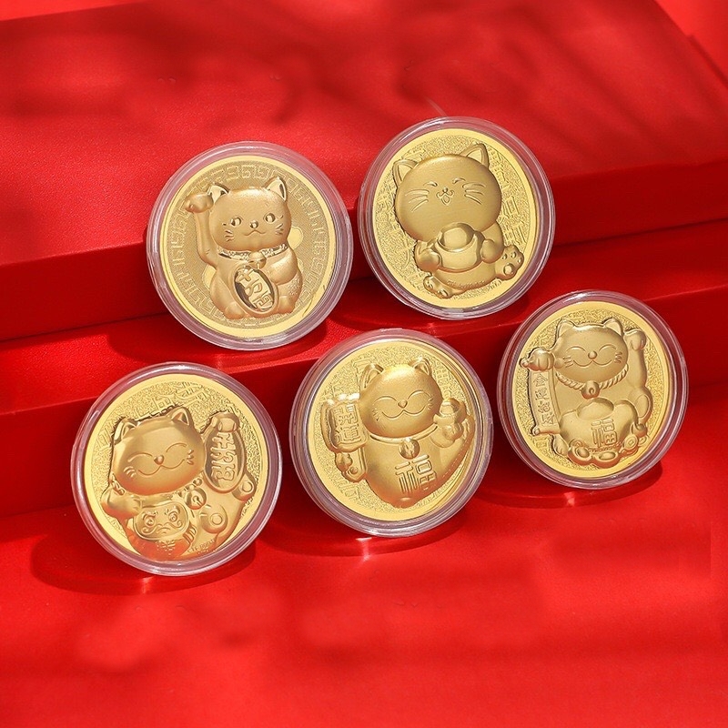 Bao lì xì hình con Mèo mạ vàng, Bao lì xì Thần Tài quà tặng phong thủy, Tết Quý Mão-GD617-LiXi-MeoVang