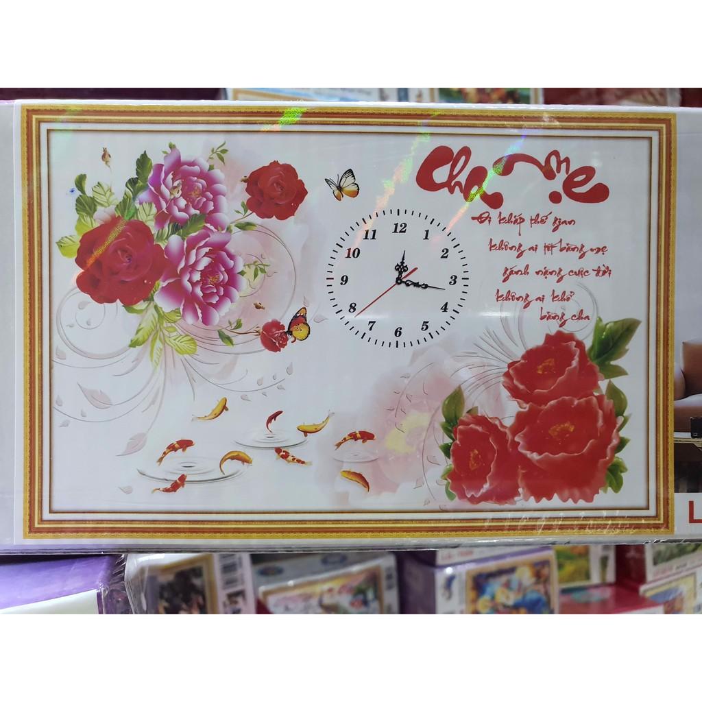 Tranh đá cha mẹ cá đồng hồ LG1633 - kích thước: 75 * 50cm.