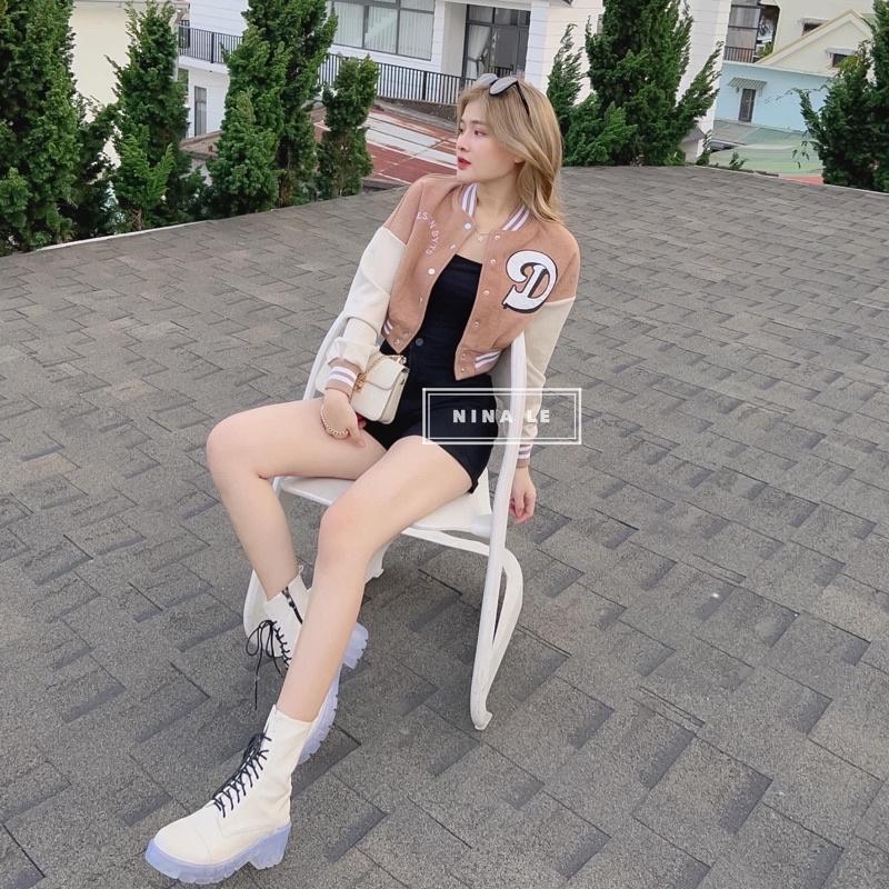 Áo khoác lửng croptop dáng bomber bóng chày nỉ ngoại in chữ unisex ulzzang nam nữ
