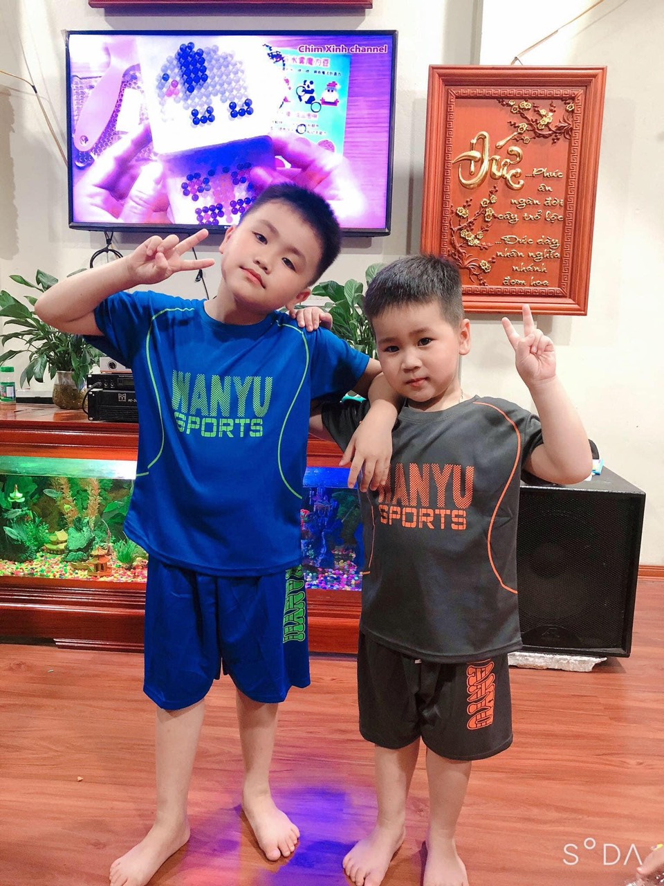 Set bộ quần áo thể thao bé trai 18-45kg mẫu chữ WANYU. Chất liệu thun lạnh. co dãn tốt. HA17
