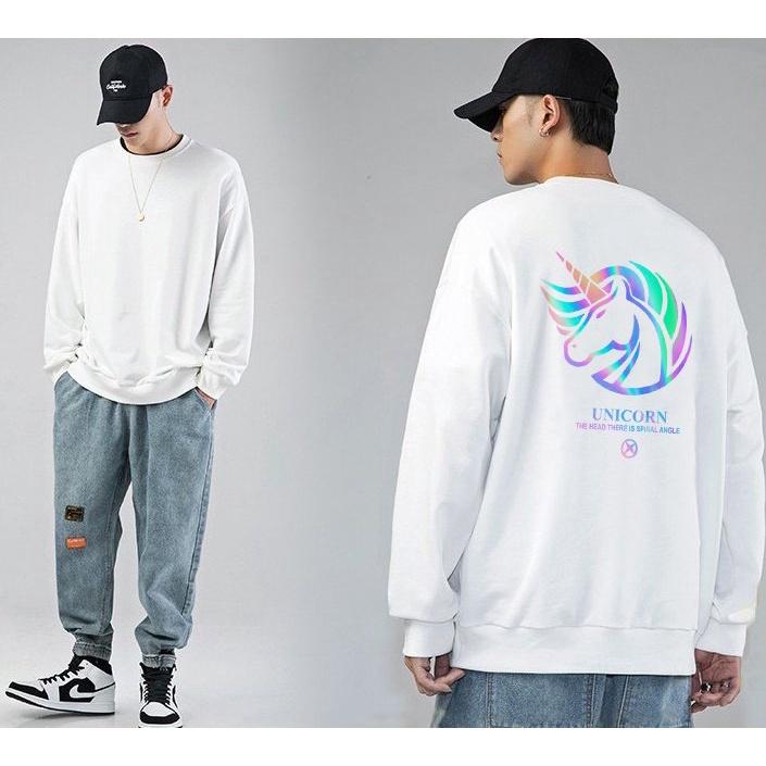 Áo Sweater Unicorn Rainbow Phản Quang 7 Màu, Aó Nỉ Dài Tay Nam Nữ Cá Tính Unisex Form Rộng