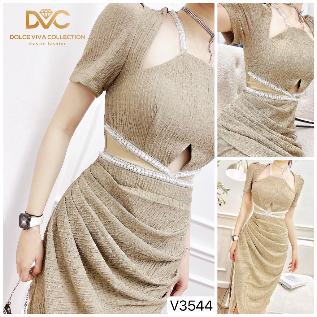 V3544 Váy body khoét eo cổ yếm dự tiệc váy đầm ôm nhún eo sang chảnh