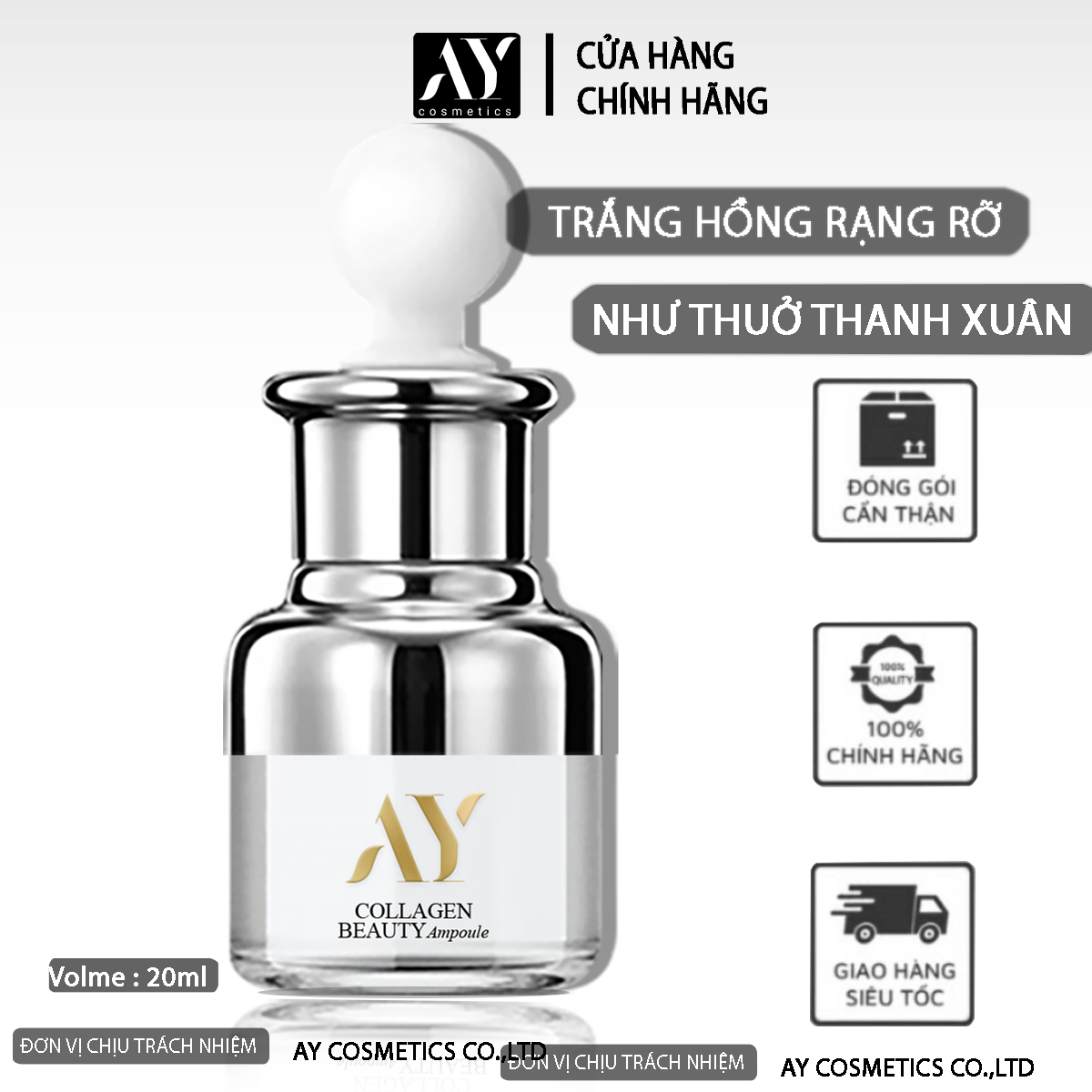 Serum dưỡng da cao cấp ay collagen beauty 20ml dưỡng ẩm trắng da mờ thâm nám niacinamide 5%. ay cosmetics