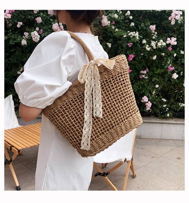 Túi cói lưới vintage cao cấp cầm tay cực chất