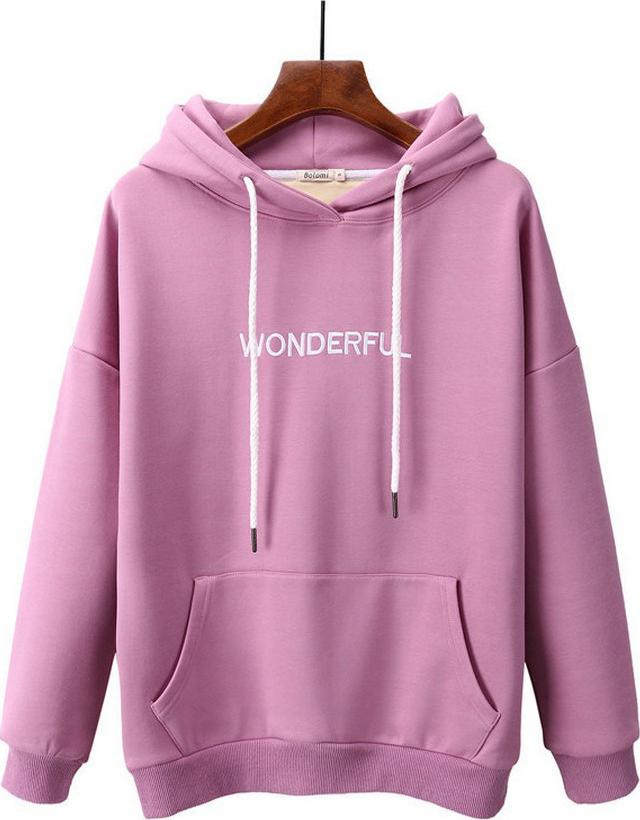 Áo Khoác Hoodie Form Rộng Tay Dài In WONDERFUL Đơn Giản Mũ Trùm Đầu Phong Cách Hàn Quốc