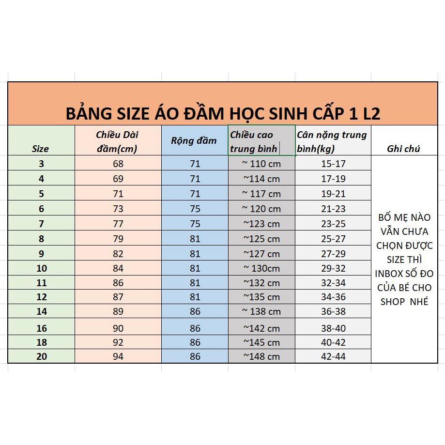 VÁY ĐẦM LIỀN CỔ SEN TAY PHỒNG HỌC SINH CẤP 1 TIỂU HỌC - HÀNG PHỔ THÔNG 15 KG ĐẾN 44KG