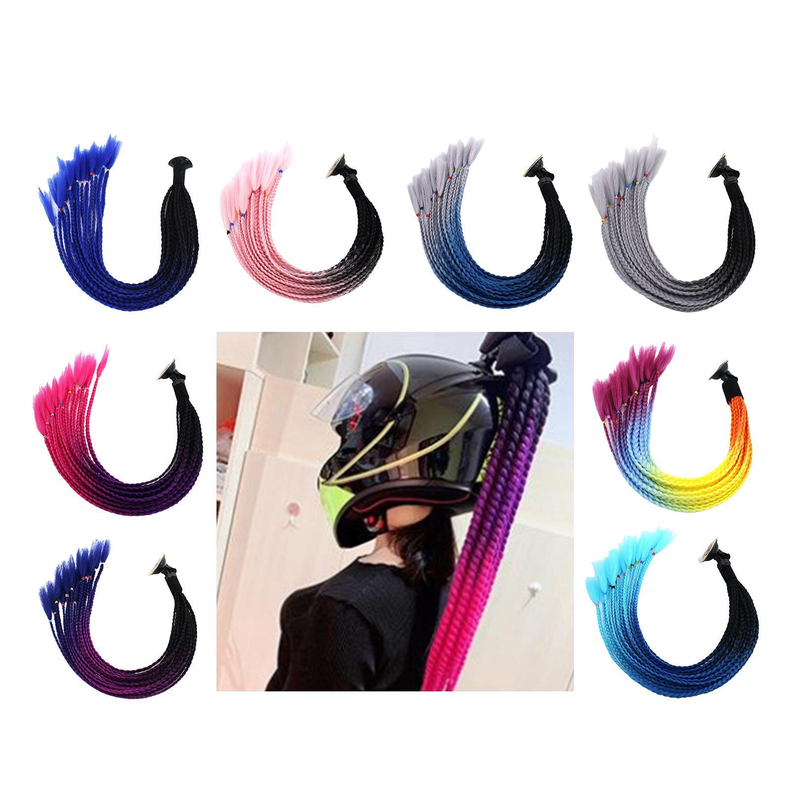 2pcs 55cm Hair Helmet Pigtail Gradient Ponytail for Motorcycle