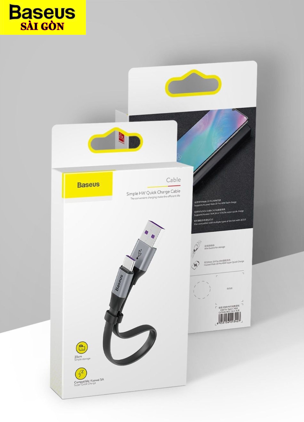 Cáp sạc ngắn Baseus Simple HW Type C 23cm (5A/40W Huawei Super Quick Charge, Sync Data)- hàng chính hãng