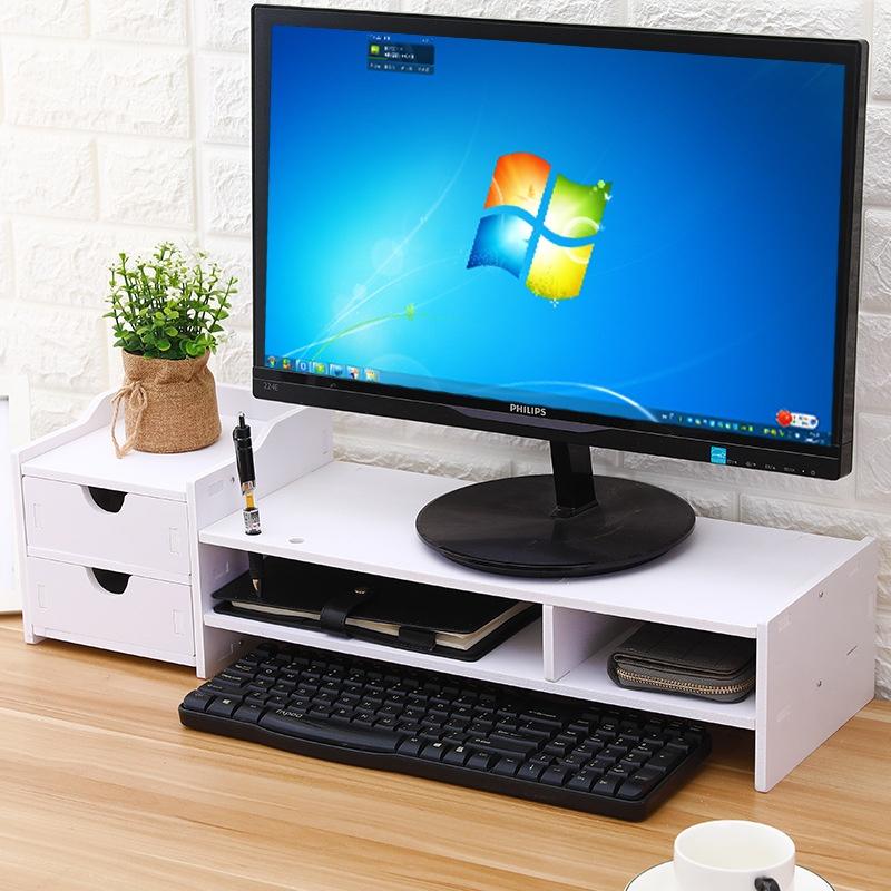 Kệ gỗ để màn hình máy tính, laptop cho bàn làm việc gọn gàng, có hộc kéo - ICO HOME