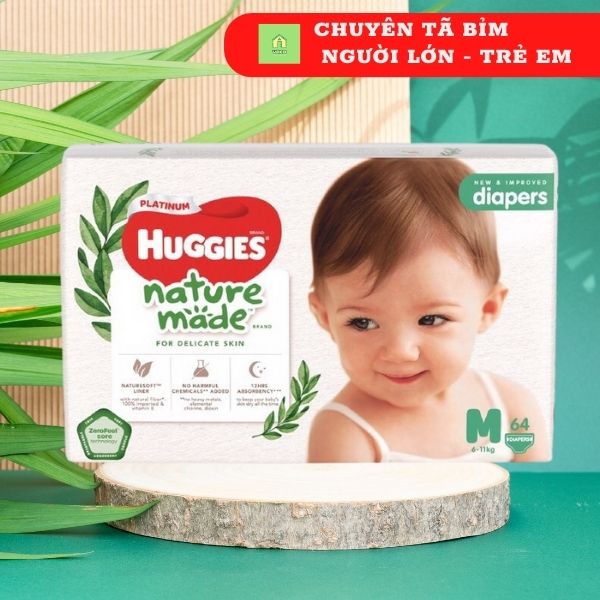 Tã Dán Siêu Cao Cấp Huggies Platinum Naturemade M64 (64 Miếng)