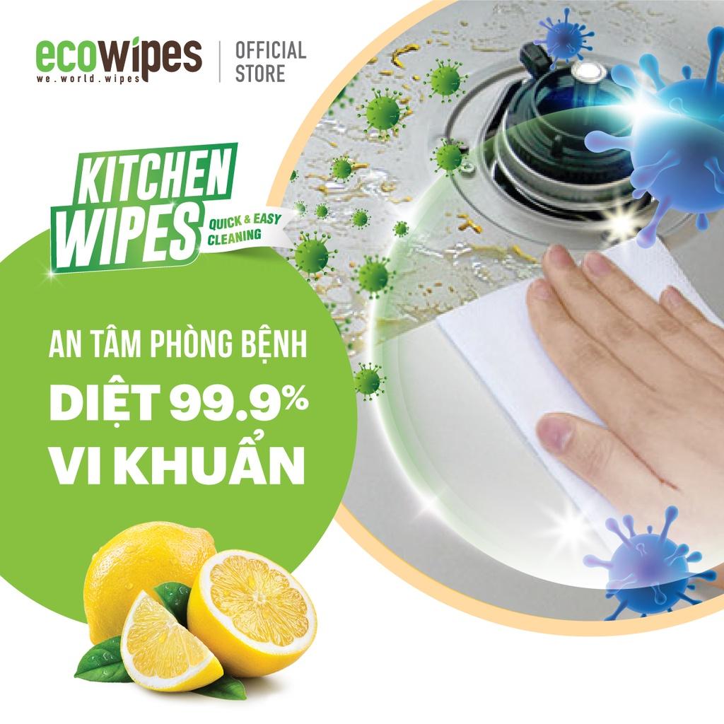 Khăn giấy ướt lau bếp Ecowipes khổ lớn 30x20 cm Kitchen Wipes gói 42 tờ loại bỏ dầu mỡ và vết bẩn nhanh chóng