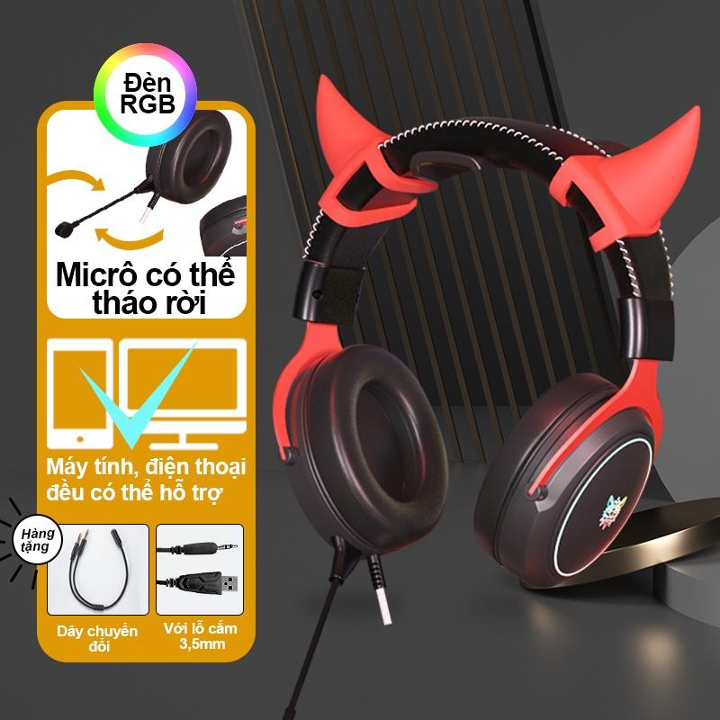 Tai nghe chơi game âm thanh nổi ONIKUMA X10 màu hồng trắng với micrô tai mèo RGB, có sẵn máy tính PC [Hàng chính hãng