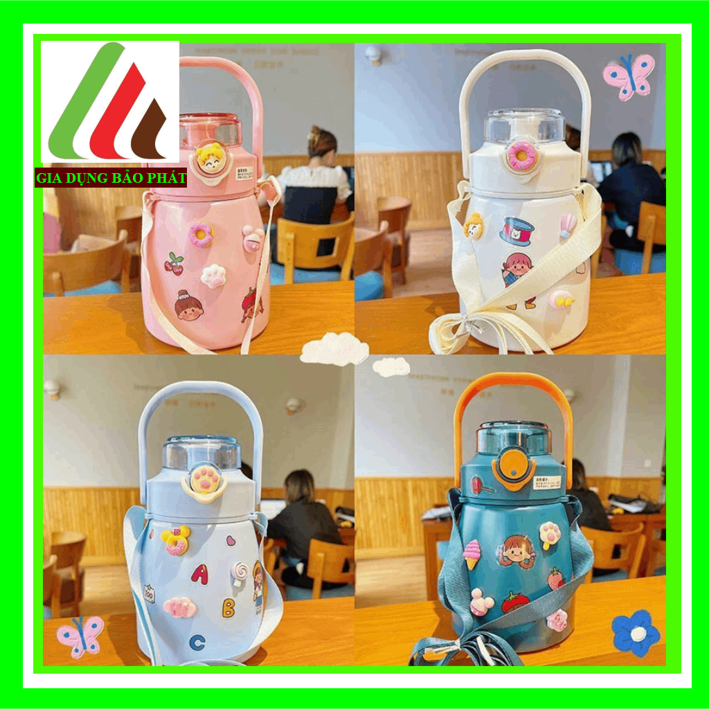 Bình giữ nhiệt có ống hút,cute cốc giữ nhiệt 1000ml Bình đựng nước có 304 Cốc rơm bằng thép