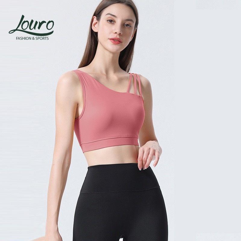 Set bra màu hông, quần đen, 3 dây lệch vai tập Gim , yoga , erobic siêu đẹp