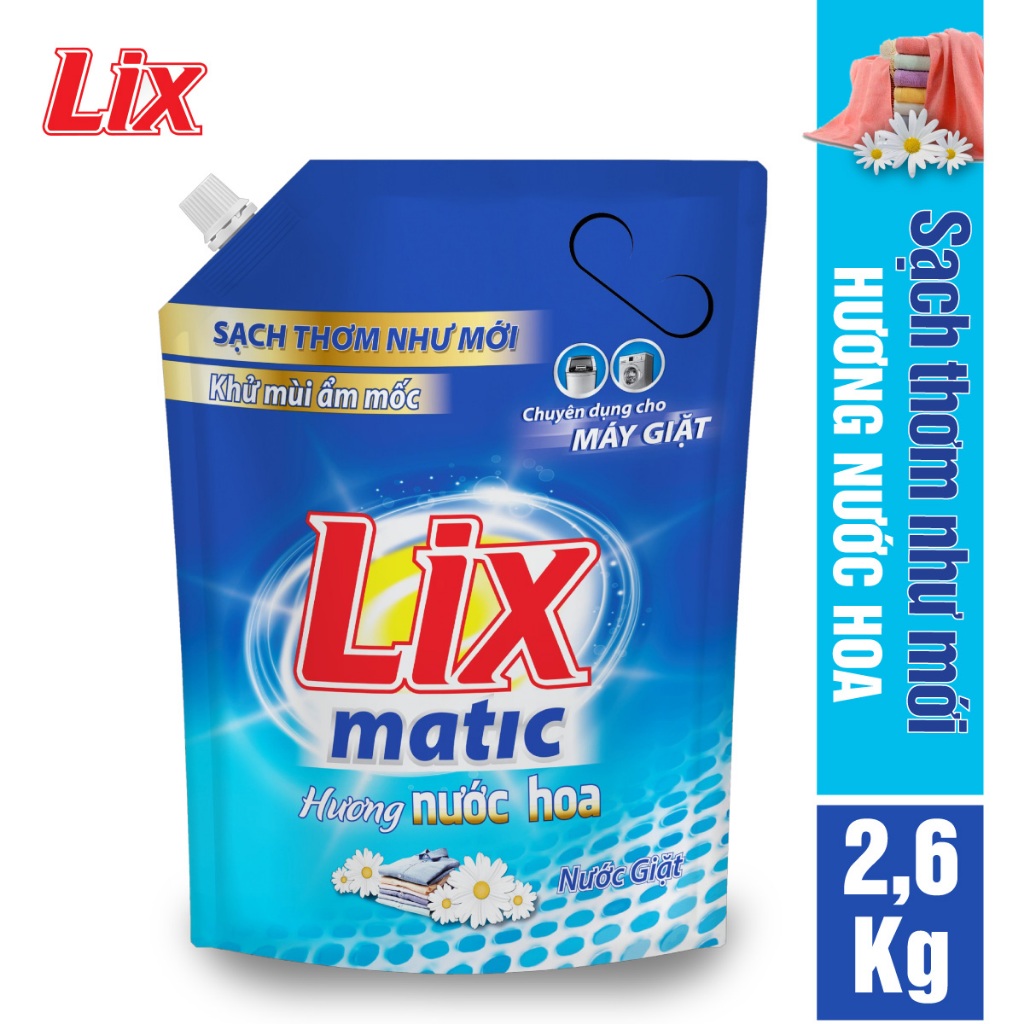 Túi nước giặt Lix matic hương nước hoa 2.6kg NGM27 - Dùng cho máy giặt cửa trước