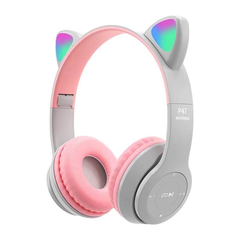 HEADPHONE BLUETOOTH - Tai Nghe Mèo Bluetooth P47M Chụp Tai, Tai Mèo Dễ Thương Có Mic, Âm Bass Mạnh Mẽ