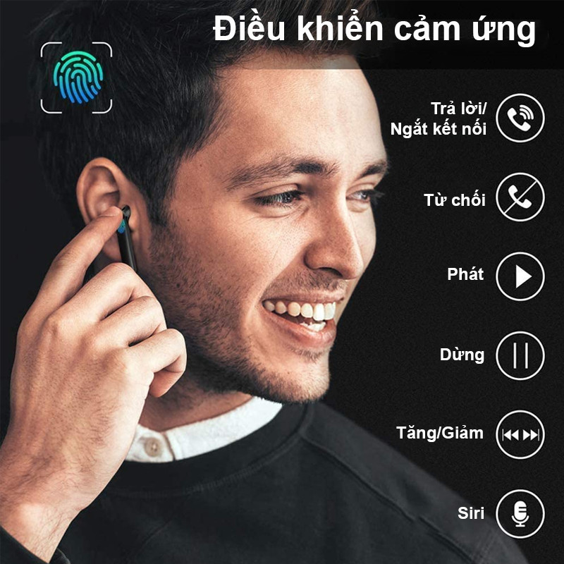 Tai nghe Bluetooth nhét tai không dây có hộp sạc - Tai nghe âm thanh nổi 3D có tính năng chống ồn - IPX5 - Chống nước - Hàng Chính Hãng PKCB