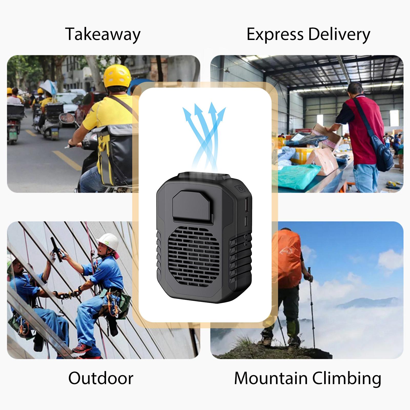 Mini Waist Clip Fan With 6000mah Battery Hands-Free Wearable Necklace Fan 3 Speeds Fan Belt Fan Emergency Power Bank