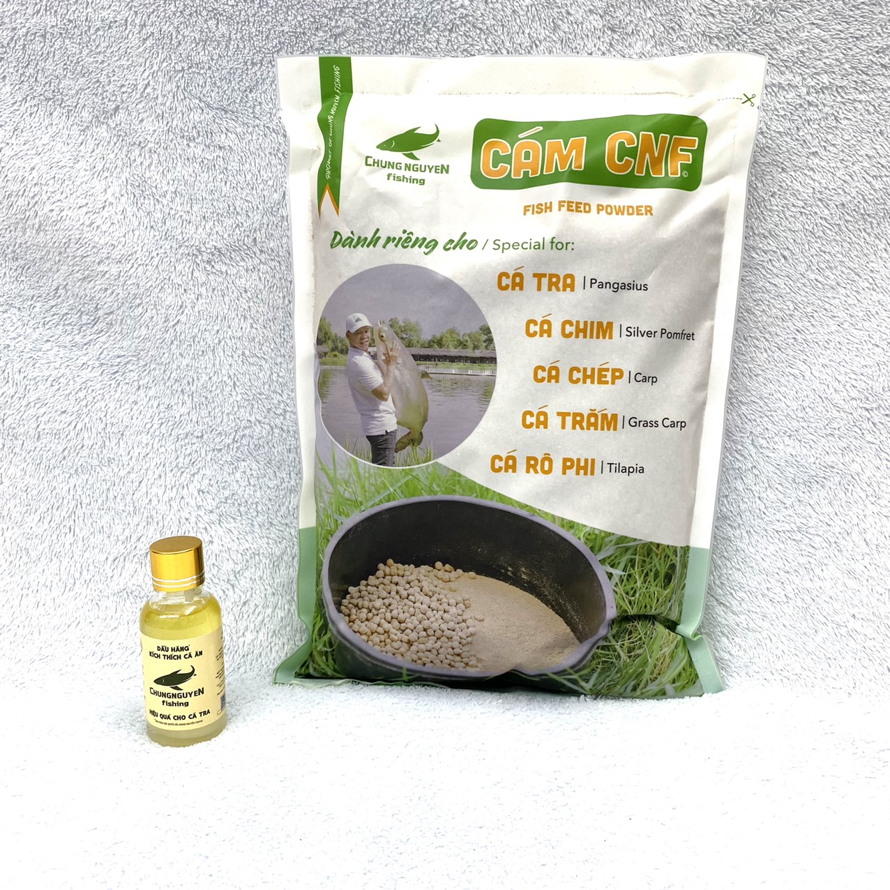 Combo 1kg Cám CNF, 1 Chai Dầu Hăng Kích Thích Cá Ăn Chung Nguyen Fishing Chuyên Dùng Câu Cá Tra Sông, Hồ Dịch Vụ