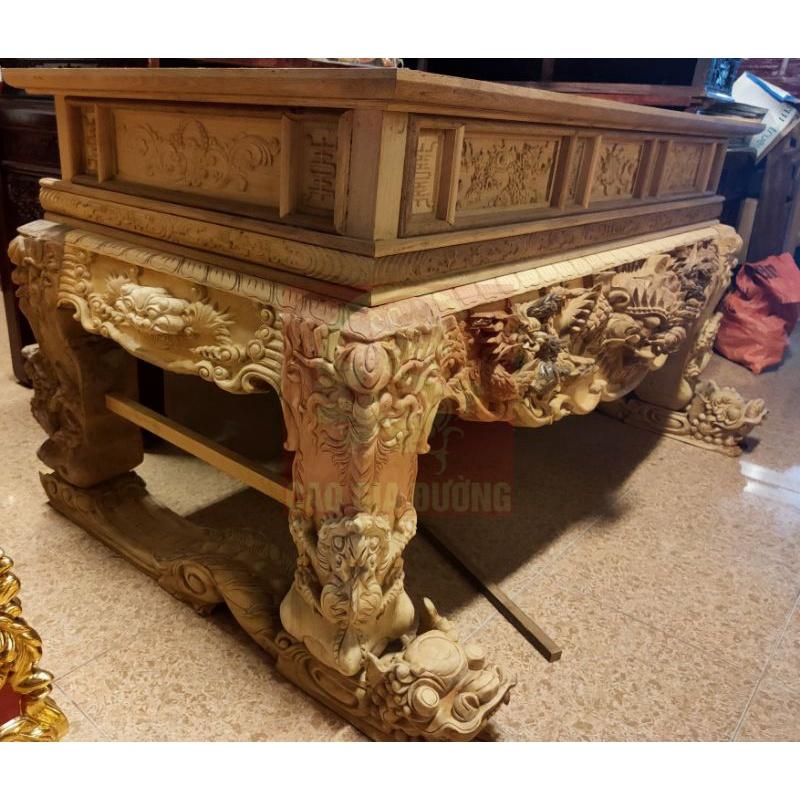 Sập thờ tứ linh kê nghê gỗ Gụ Lào 1m97x 107 x 117 chân 20