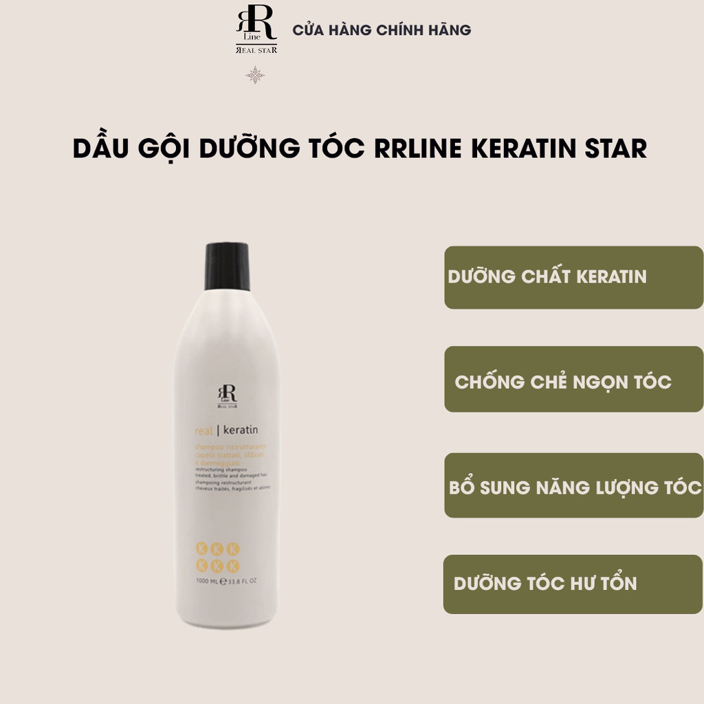 Dầu gội Ý  phục hồi tóc hư tổn Rrline Keratin Star Shampoo 1000ml