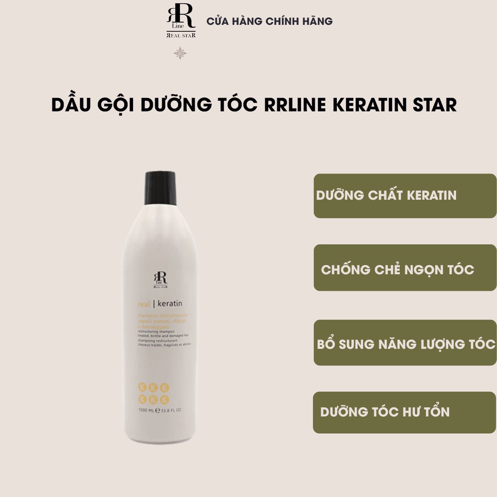 Dầu gội Ý phục hồi tóc hư tổn Rrline Keratin Star Shampoo 1000ml