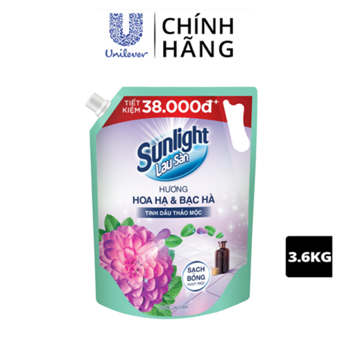 Nước Lau Sàn Sunlight Tinh Dầu Thảo Mộc - Hương Hoa Hạ Bạc Hà Túi 3.6KG - Hoa Hạ &amp; Bạc Hà