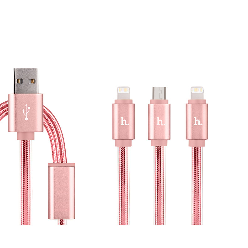 Cáp sạc Có đèn báo HoCo UPL12 cổng USB/Lightning/TypeC (Hồng) - Hàng Chính Hãng