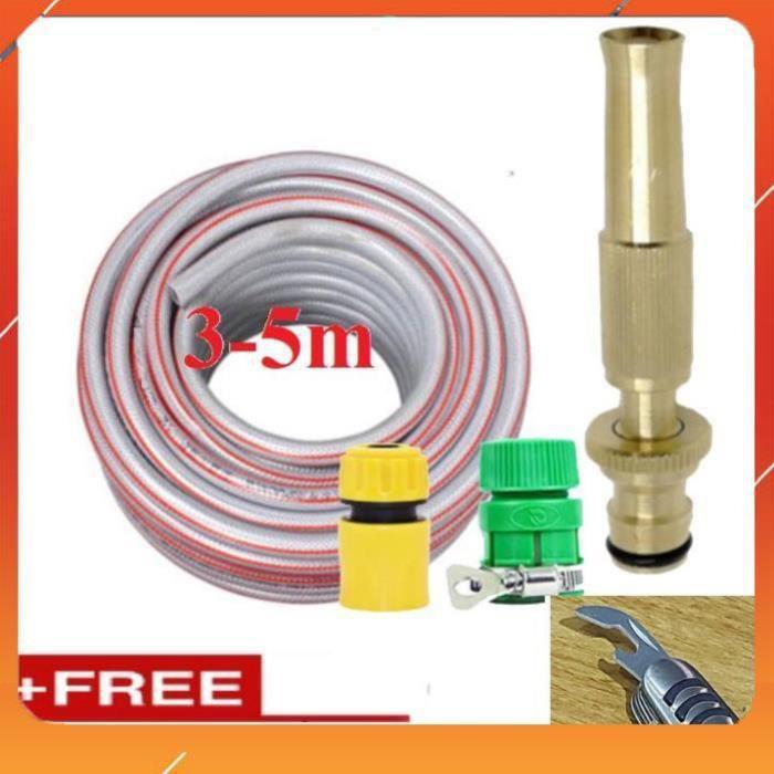 ️Evoucher Bộ dây vòi xịt nước rửa xe, tưới cây , tăng áp 3 lần, loại 3m, 5m 206587 cút sập,nối nhựa vàng+ mở chai