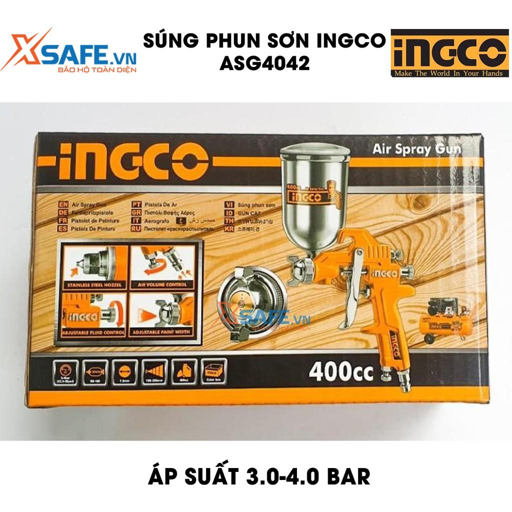 Máy phun sơn INGCO ASG4042 - dụng cụ phun sơn đầu phun tiêu chuẩn 1.5mm, áp suất 3.0-4.0 bar, thể tích bình nhôm 400cc [XSAFE]