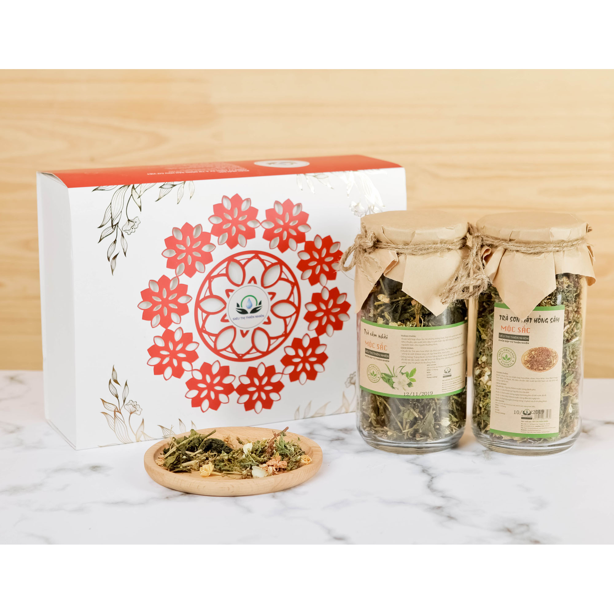 Hộp quà tặng trà hoa cao cấp - Set 10: Sơn Mật Hồng Sâm, Sâm Nhài