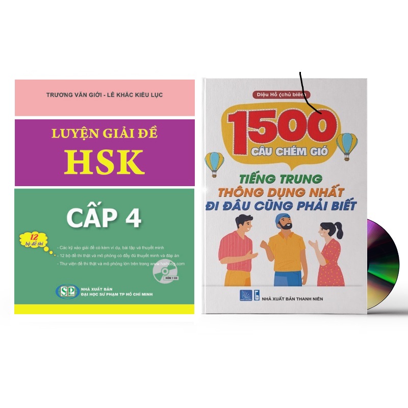 Combo 2 sách Luyện giải đề thi HSK cấp 4 có mp3 nge +3500 câu giao tiếp Anh Hoa Việt thông dụng nhất có phiên âm+DVD tài liệu