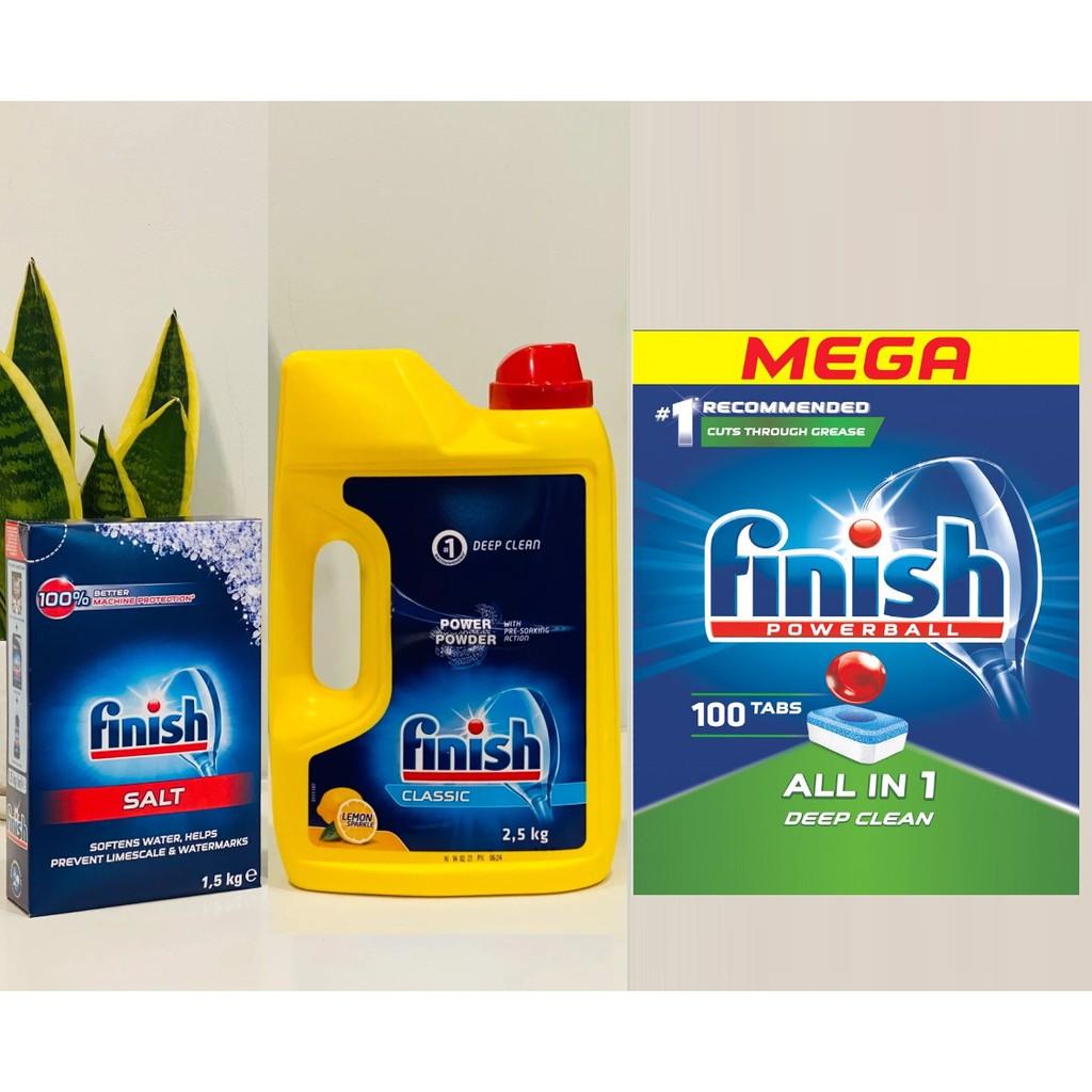 Combo Bột rửa bát Finish 2,5kg + nước bóng finish 750ml + muối Finish 1.5kg