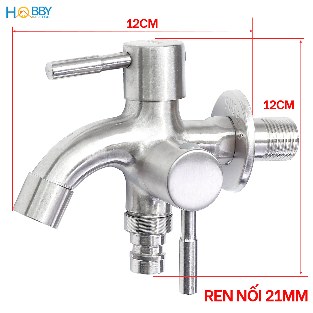 Vòi củ sen lạnh đa năng 2 đầu xả Inox 304 Hobby Home Decor CS1 - ren nối 21mm