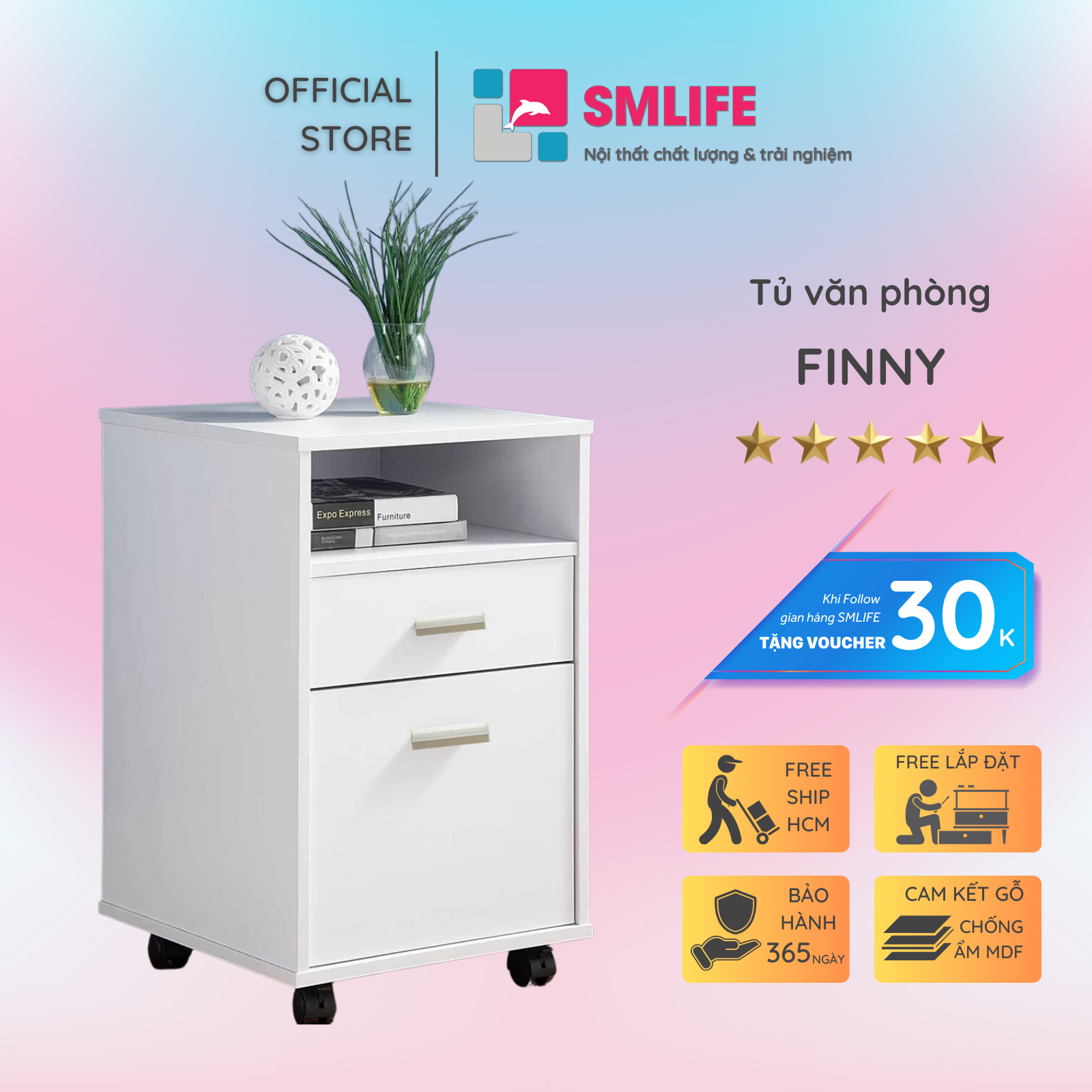 Tủ đựng tài liệu, hồ sơ SMLIFE Finny | Gỗ MDF dày 17mm chống ẩm | D40xR45xC71cm