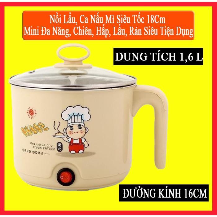 Nồi Lẩu, Ca Nấu Mì Siêu Tốc 18Cm Mini Modosa Đa Năng, Chiên, Hấp, Lẩu, Rán Siêu Tiện Dụng - Hàng Chính Hãng