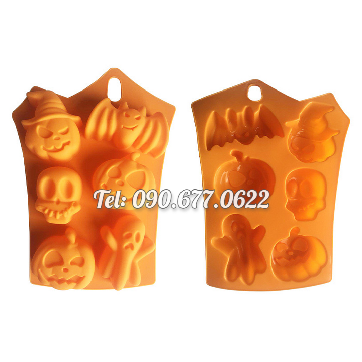 Khuôn silicone làm bánh, rau câu, socola 6 hình Halloween – Mã số 1495