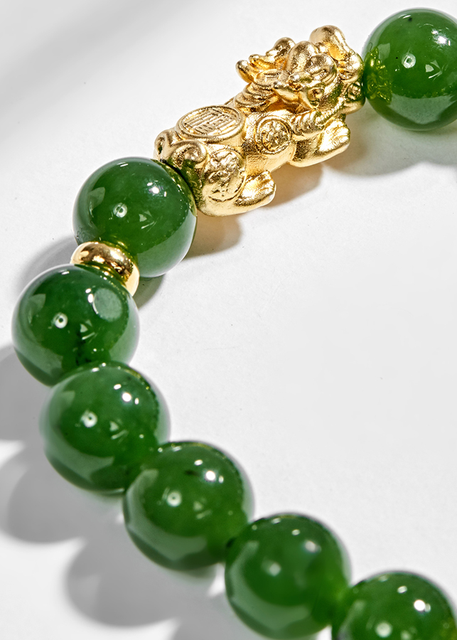 Vòng tay ngọc bích phối tỳ hưu bạc mạ vàng 24k  Ngọc Quý Gemstones