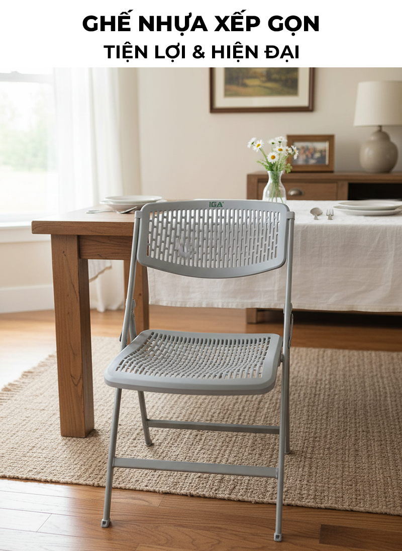 Ghế gấp gọn tựa lưng ngồi làm việc học tập, ghế văn phòng, ghế bàn ăn đa năng thương hiệu IGA - GN92