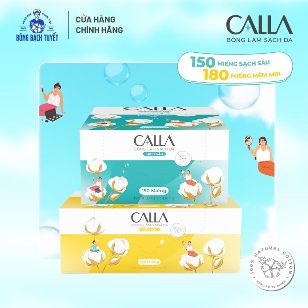 Combo Bông tẩy trang Bông Bạch Tuyết Calla 01 sạch sâu 150 miếng & 01 mềm mịn 180 miếng
