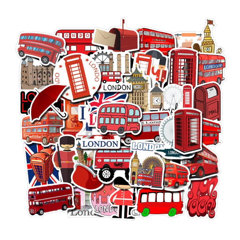 Sticker xebus 2 tầng xebus LONDON trang trí mũ bảo hiểm, đàn, guitar, ukulele, điện thoại laptop