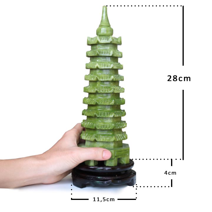 Tháp văn xương đá tự nhiên tạc tay phong thuỷ size lớn | Kèm đế gỗ như hình