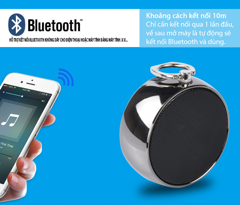 Loa Bluetooth Vỏ Thép Âm Bass mạnh mẽ, Công Suất 5W, Có Cáp Liên Kết, Cắm Được Thẻ Nhớ