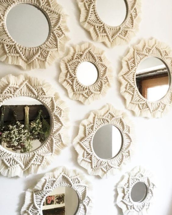 1 Gương trang trí phôi Bỉ khung viền tết dây macrame mirrors