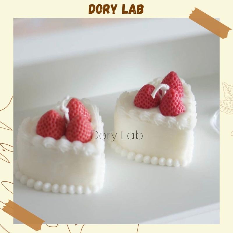 Nến Thơm Bánh Kem Trái Tim Mix Dâu Tây Sáp Đậu Nành - Dory Lab