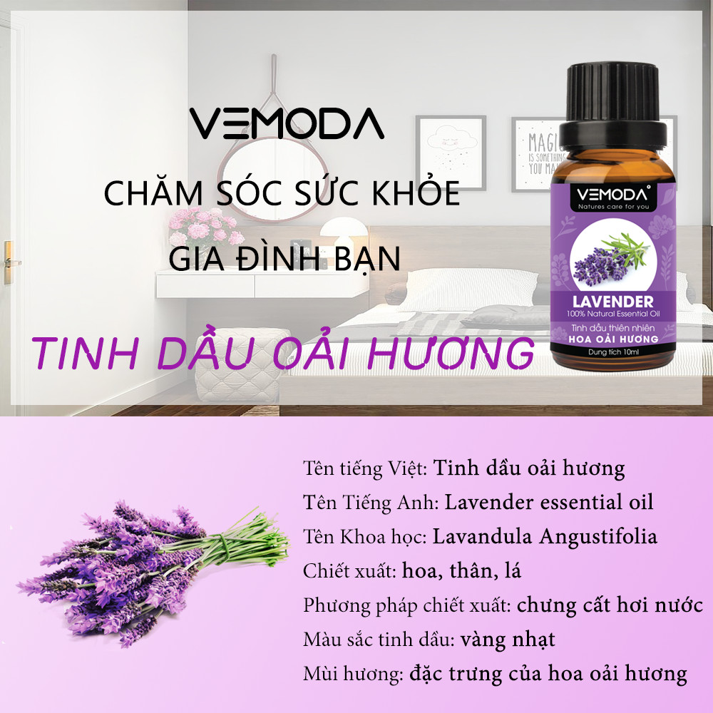 Tinh dầu Oải hương nguyên chất Vemoda 50ML giúp thư giãn, chống lại quá trình oxy hóa, cải thiện tâm trạng, làm đẹp