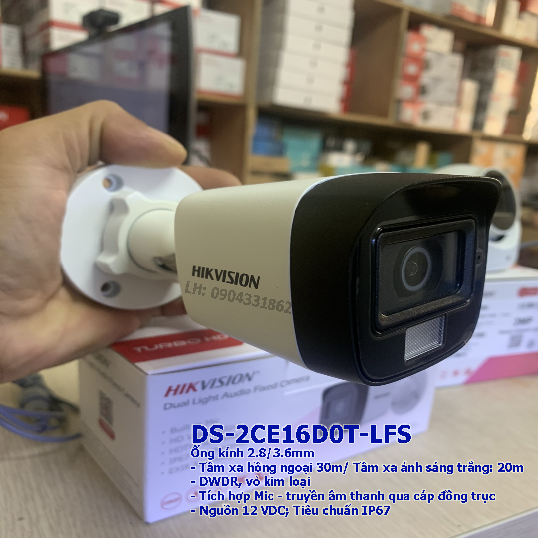 Camera Hikvision 2.0Mp full color tích hợp MIC  sử dụng với đầu ghi hình . DS-2CE16D0T-LFS, DS-2CE76D0T-LMFS, DS-2CE17D0T-LFS - Hàng chính hãng