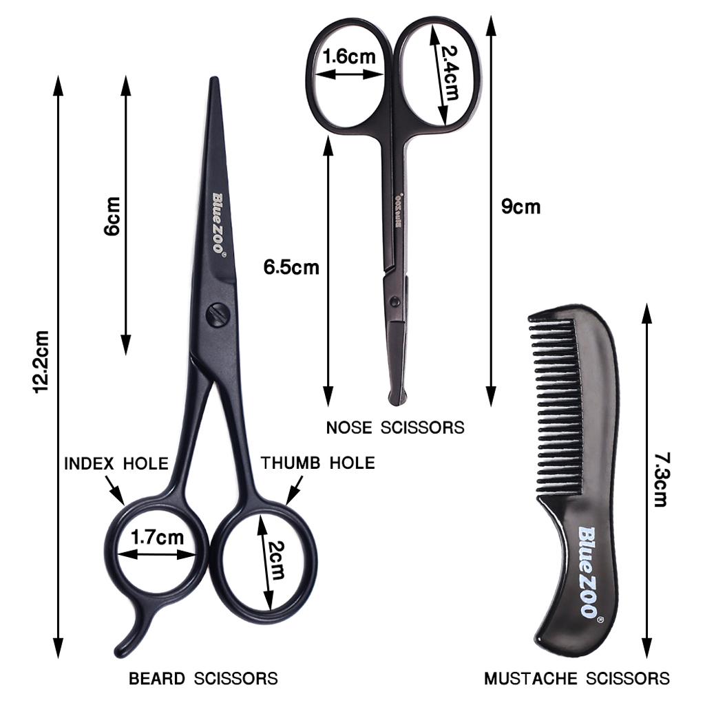 Nose Beard Mustache Scissors and Comb Set for Men Women Care With Bag Black